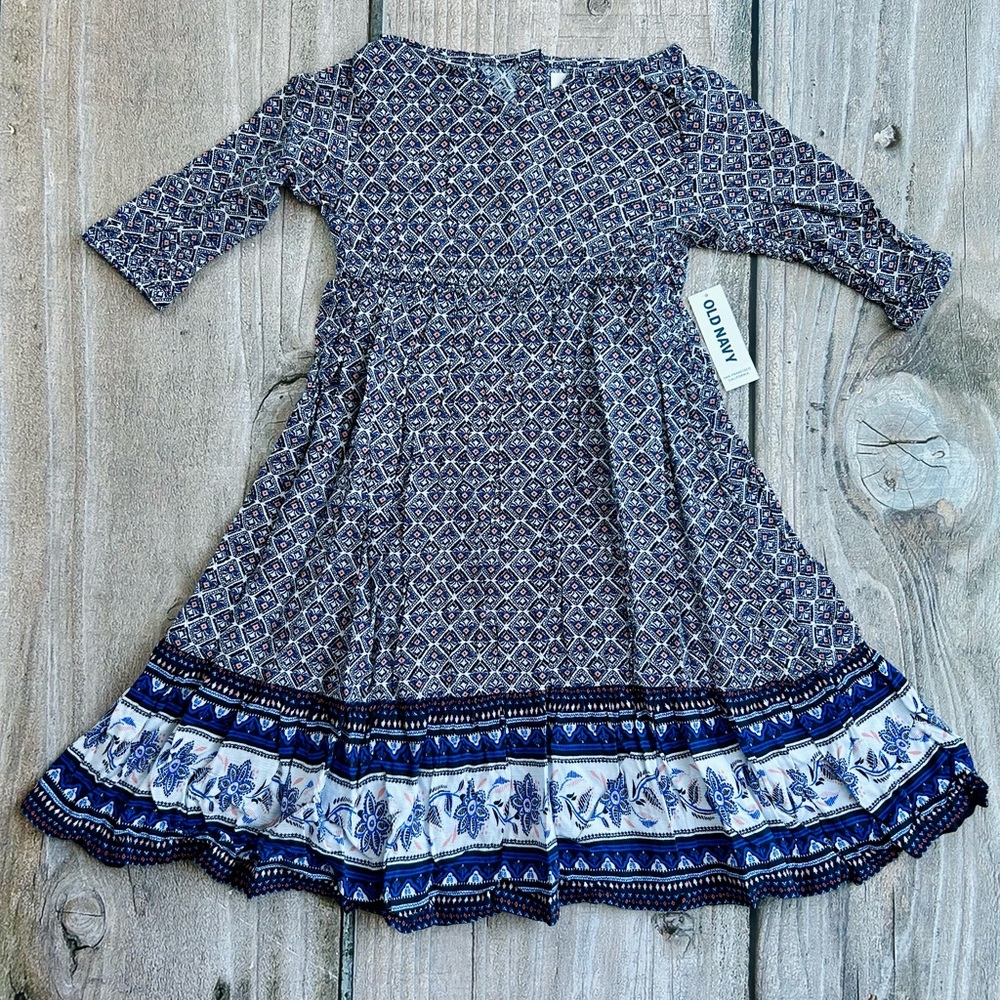 Old Navy size 3T Girls Navy Blue White Long Flowy Sundress with Bateau Neckline